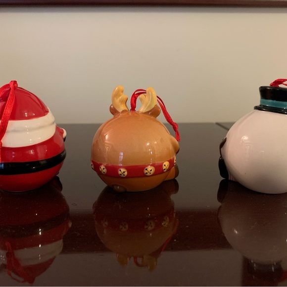 Adorable Santa, rain deer and snowman ornament set. Ceramic, 2 1/4” tall. - Picture 2 of 3
